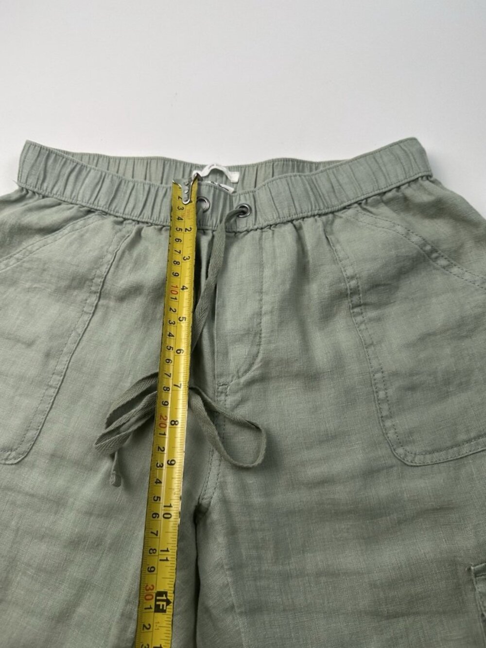 Nicole Miller 100% Linen Casual Cargo Pockets Drawstring Jogger Pants S Green - Picture 8 of 8